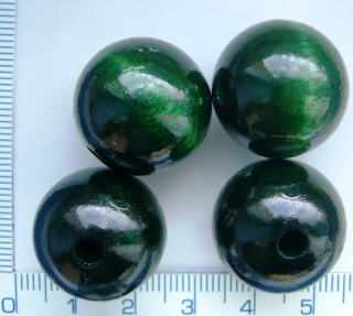 Dřevěné korálky, 20mm, tmavě zelená kulička, 1ks