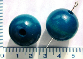 Dřevěné korálky, 20mm, tyrkysová kulička, 1ks