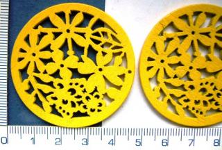 Dřevěné korálky, žluté kolečko,45mm,1ks