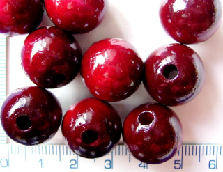 Dřevěné korálky, 16mm, bordo kulička, 1ks