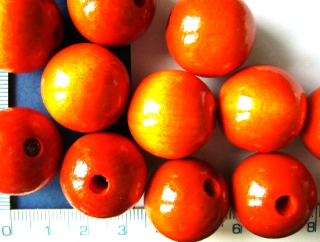 dřevěné korálky, oranžová kulička,20mm,1ks