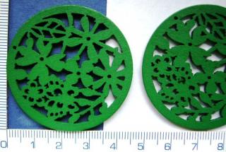 Dřevěné korálky,45mm, zelené kolečko s motýlky, 1ks