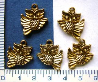 Kovové korálky,zlatá sova, 17x30mm,1ks