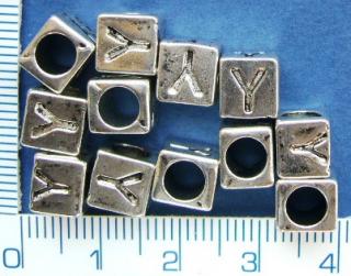 Kovové korálky, písmenka, 6x7mm, průměr průtahu 4mm, Y