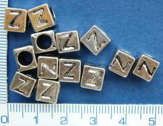 Kovové korálky, písmenka, 6x7mm, průměr průtahu 4mm, Z