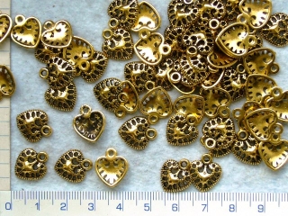 Kovové korálky, zlaté srdíčko 14x12mm