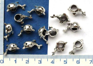 Kovové korálky,velkodírkové, delfín 8x15mm,1ks