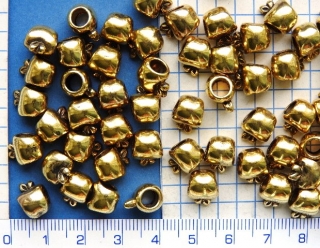 Kovové korálky,velkodírkové, zlaté jablíčko, 10x8mm,otvor 4mm,1ks