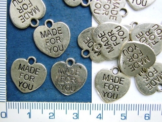 Kovové korálky,stříbrné srdce MADE FOR YOU,15x16mm,1ks
