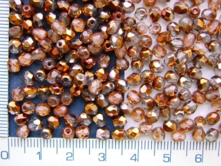 Broušené korálky, hnědá s pokovem,6mm,cca 35ks-20g