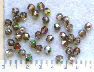 Broušené korálky, 6mm,hnědá s AB, cca38ks-10g