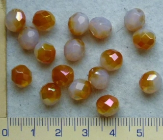 Broušené korálky, 8mm, mléčná se zlatým pokovem, cca 17ks-10g