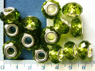 Broušené korálky,zelená ,korálek s velkým průtahem,9x14mm,1ks