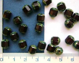 Broušené korálky, černý váleček,8mm,cca17ks-10g