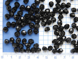 Broušené korálky, 4mm, černá broušená kulička, 50ks