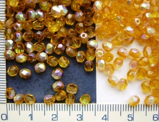 Broušené korálky,4mm, žlutá s pokovem,50ks