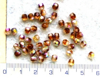 Broušené korálky, hnědočirá s pokovem,4mm,50ks