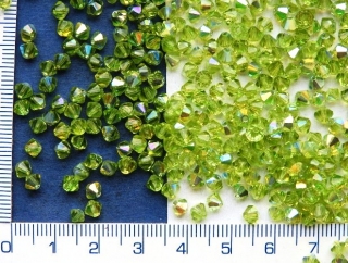 Broušené korálky, M.C.perle-sluníčka, 4mm,zelené s pokovem,30ks