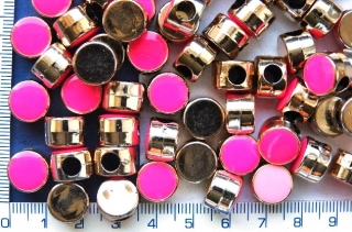 Pokovený plast, růžová velkodírková placička,zlatý pokov,12x8mm,1ks