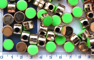 Pokovený plast, zelená velkodírková placička,zlatý pokov,12x8mm,1ks