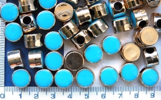 Pokovený plast, modrá velkodírková placička,zlatý pokov,12x8mm,1ks
