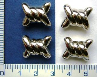Pokovený plast, stříbrný kroucený ovál, 16mm,1ks