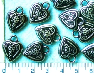 Pokovený plast, stříbrné srdce, 17mm,1ks