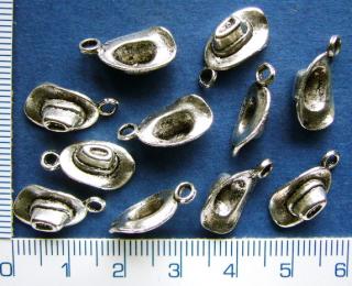 Kovové korálky, stříbrný kovbojský klobouk, 8x16mm, 1ks