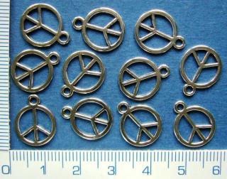Kovové korálky, 12x15mm, hippies znak, 1ks