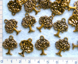 Kovové korálky, zlatý strom života, 2x16mm,1ks