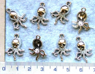 Kovový korálek, přívěsky, stříbrná chobotnice,21x15mm,1ks