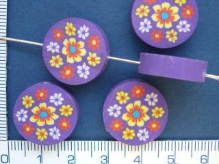 FIMO, fialové kolečko s kytičkami, 18mm, 1ks