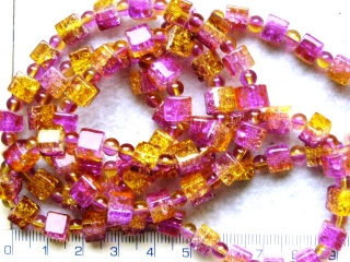 Praskané,5mm, fialovožlutá kostička,cca29ks-10g