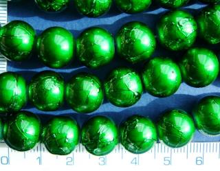 Lakované korálky, voskovky s cákáním, 12mm, zelená, 10ks-20g