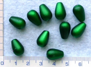 Lakované korálky, zelená kapka, 13x8mm,10ks