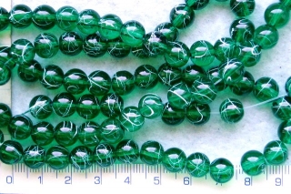 Skleněné korálky s lakováním, tyrkysovězelená s cákanci, 6mm, cca70ks-20g
