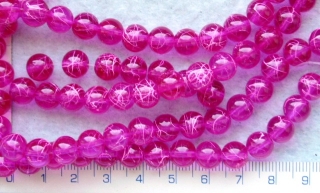 Skleněné korálky s lakováním,tm. růžová s cákanci, 8mm, cca36ks-20g