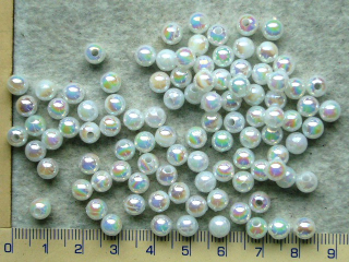 Plastové voskovky, bílá kulička s AB, 8mm, 30ks
