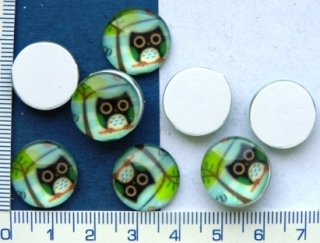 Skleněné kabošony,16mm,kolečko se sovou,1ks