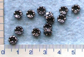 Rondel, antacitová,8x3,přízdoba se stř.štrasovými kamínky, kovové, 1ks