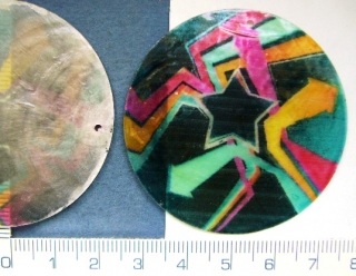 Malovaná perleť, 50mm, modročerné ornamenty,slabá perleť,,1ks