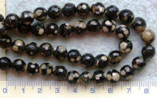 Kameny, achát, černá broušená/fazetovaná/kulička,8mm,1ks