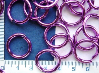 Kroužky hliníkové, barva fialová,18mm, 20ks