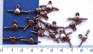 Zapínání do bužírek,měděné srdíčko,4x20mm,1ks