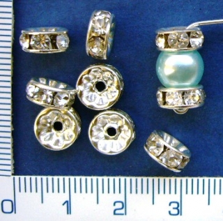 Rondel, přízdoba se štrasovými kamínky,6x3mm, kovové, 1ks